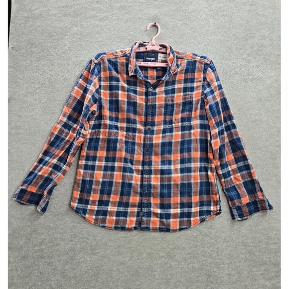 Wrangler Men Button Up Shirt 2XL Blue Plaid Western Regular Fit Long Sleeve - Picture 1 of 11